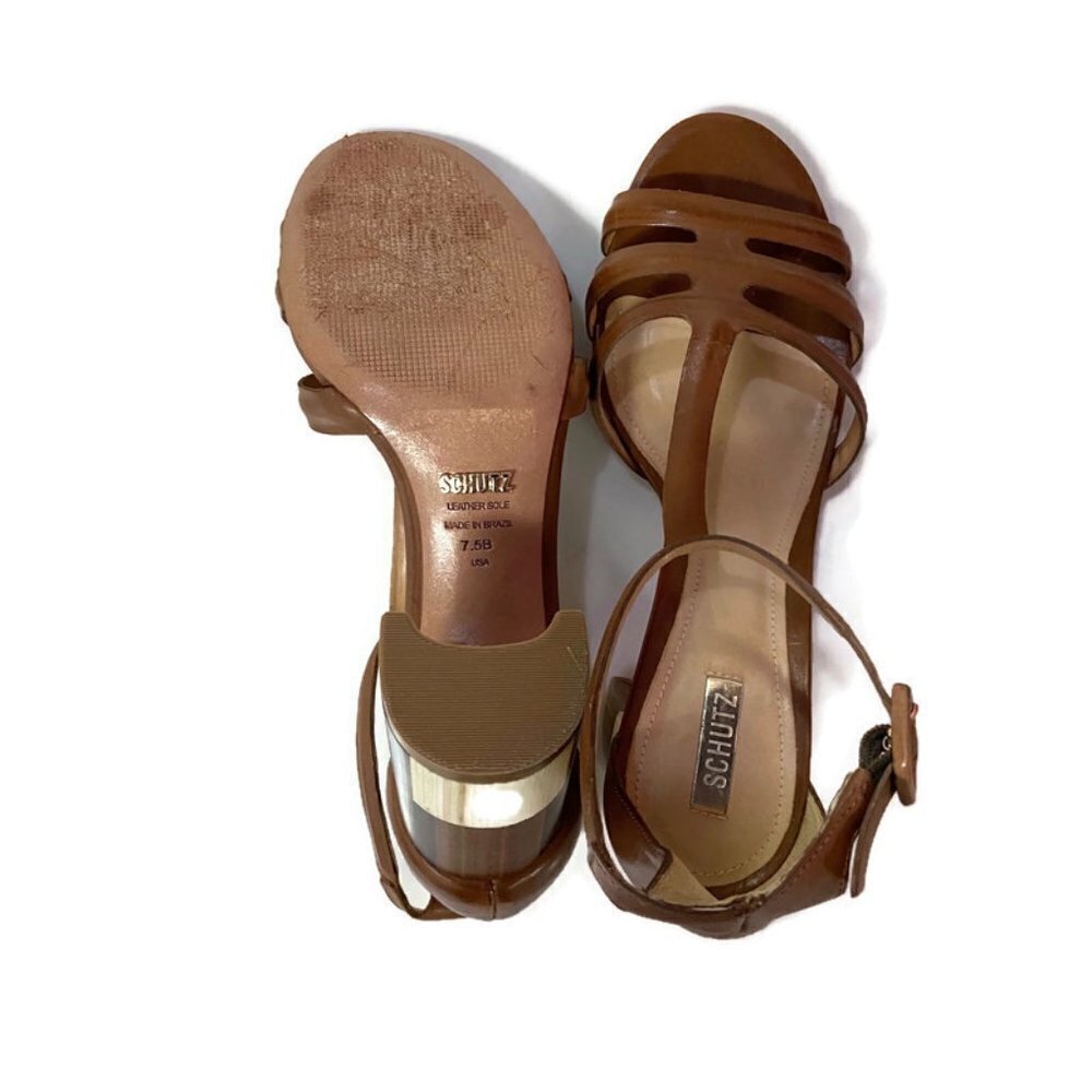 Schutz Leather Wood-Blocked Heels - Picture 4 of 4